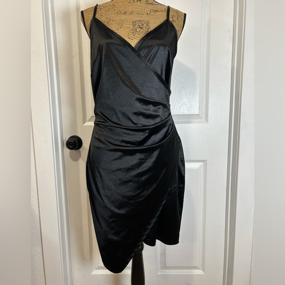 Chic Black Satin Mini Dress - Picture 5 of 5
